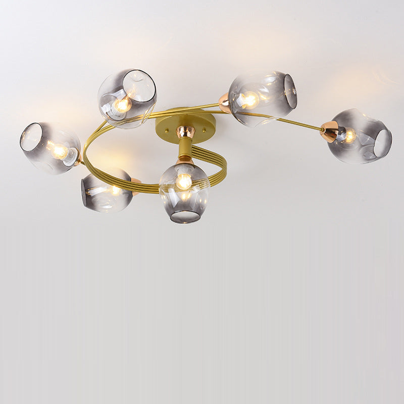 Contemporary Nordic Dome Gradient Iron Glass Lampshade 4/6 - Light Semi-Flush Mount Ceiling Light For Living Room