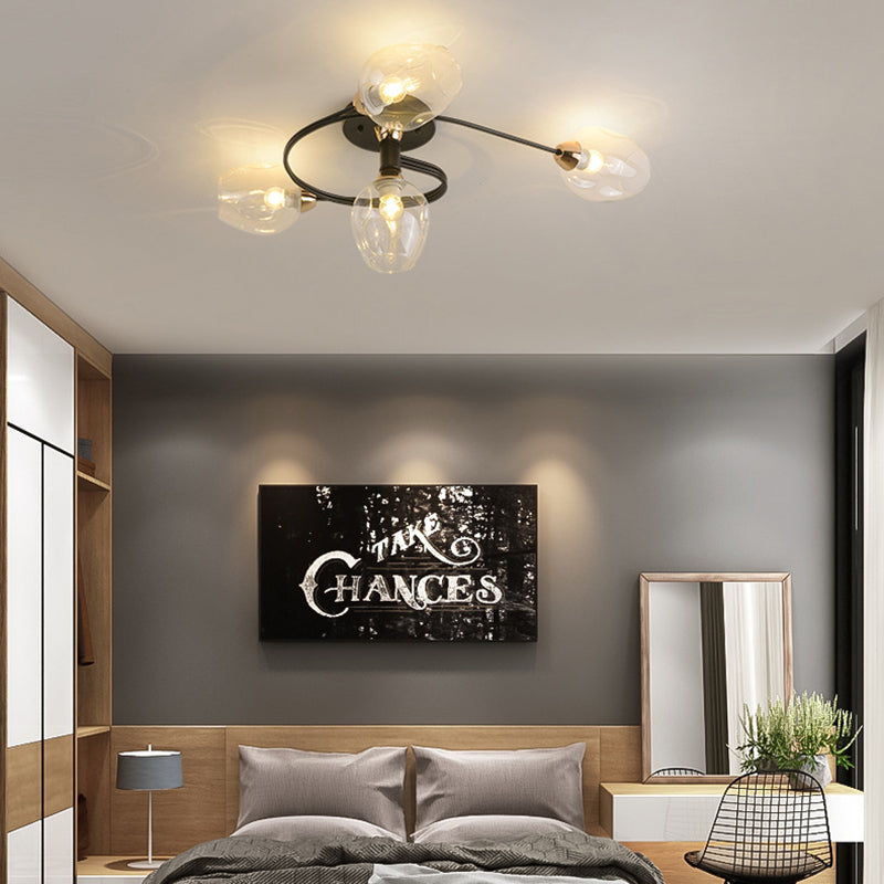 Contemporary Nordic Dome Gradient Iron Glass Lampshade 4/6 - Light Semi-Flush Mount Ceiling Light For Living Room