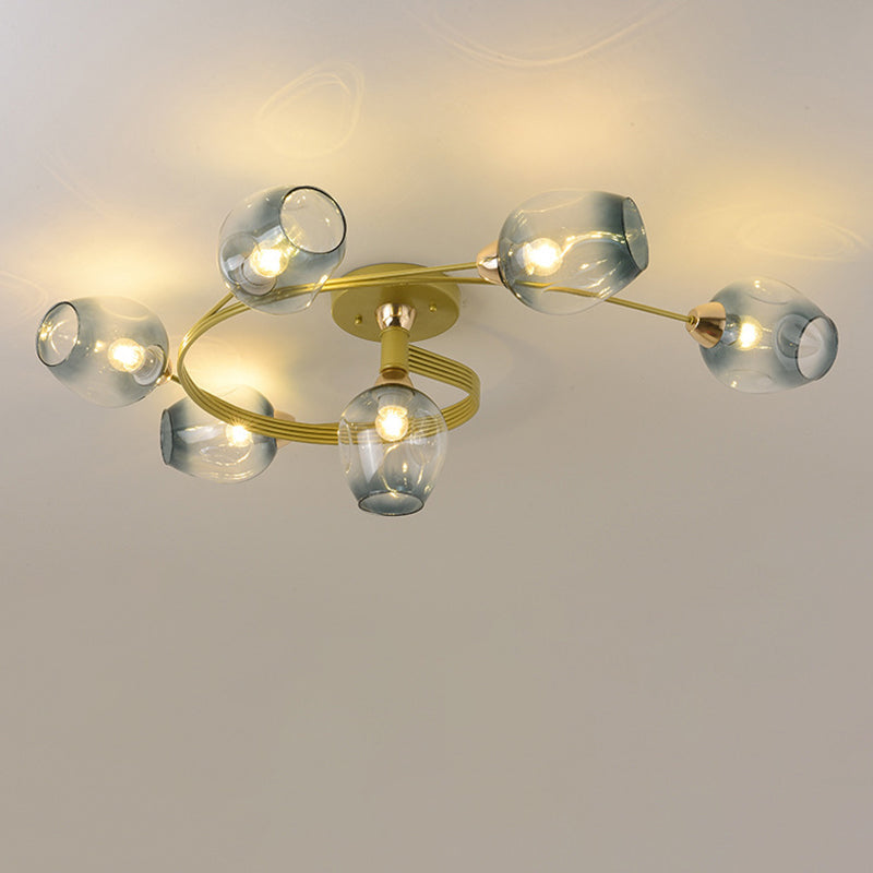 Contemporary Nordic Dome Gradient Iron Glass Lampshade 4/6 - Light Semi-Flush Mount Ceiling Light For Living Room
