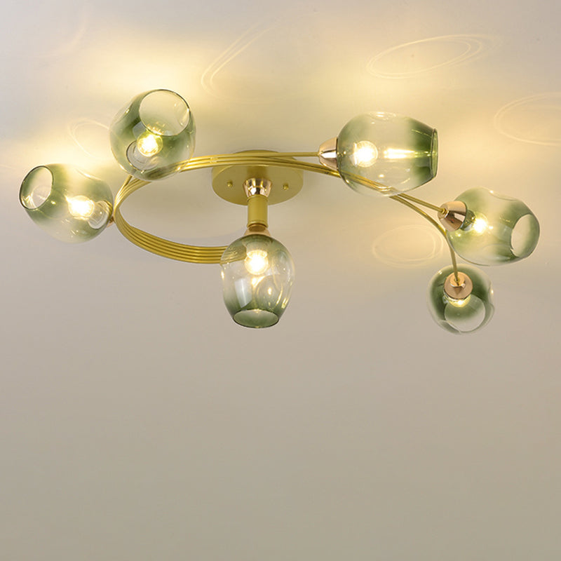 Contemporary Nordic Dome Gradient Iron Glass Lampshade 4/6 - Light Semi-Flush Mount Ceiling Light For Living Room