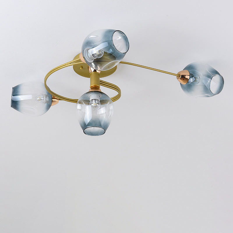 Contemporary Nordic Dome Gradient Iron Glass Lampshade 4/6 - Light Semi-Flush Mount Ceiling Light For Living Room