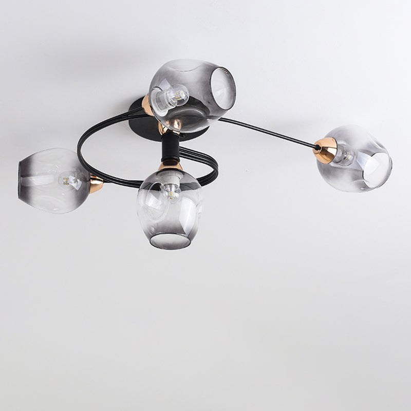 Contemporary Nordic Dome Gradient Iron Glass Lampshade 4/6 - Light Semi-Flush Mount Ceiling Light For Living Room