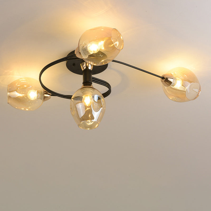 Contemporary Nordic Dome Gradient Iron Glass Lampshade 4/6 - Light Semi-Flush Mount Ceiling Light For Living Room