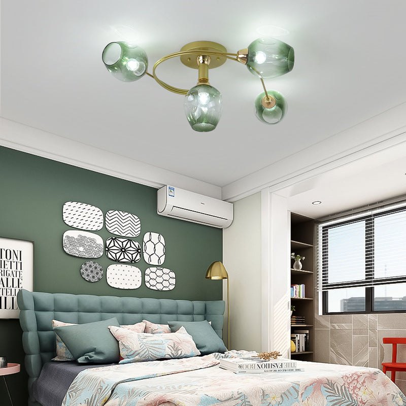 Contemporary Nordic Dome Gradient Iron Glass Lampshade 4/6 - Light Semi-Flush Mount Ceiling Light For Living Room