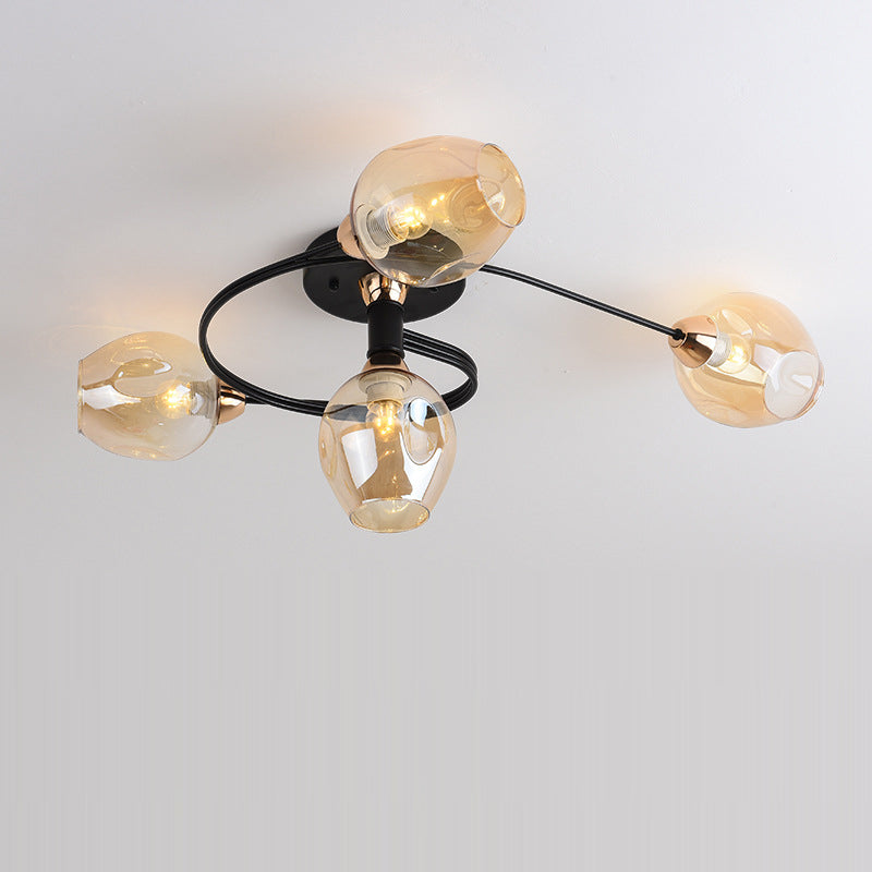 Contemporary Nordic Dome Gradient Iron Glass Lampshade 4/6 - Light Semi-Flush Mount Ceiling Light For Living Room
