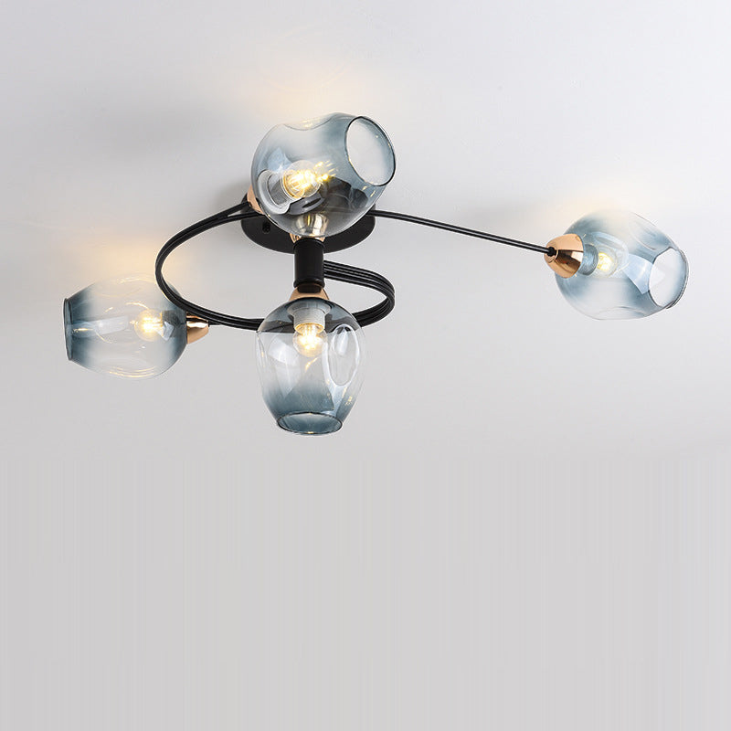 Contemporary Nordic Dome Gradient Iron Glass Lampshade 4/6 - Light Semi-Flush Mount Ceiling Light For Living Room
