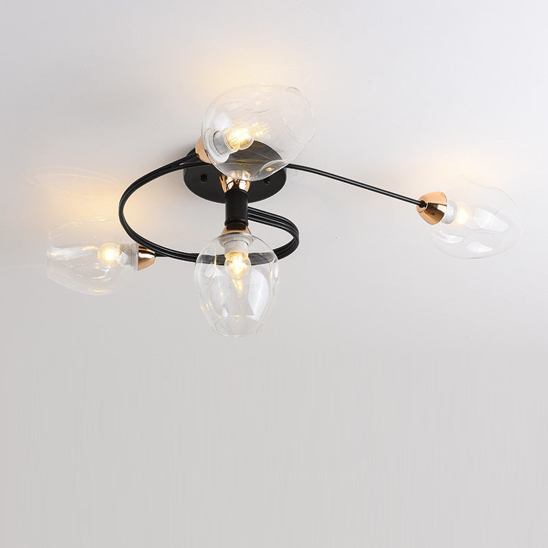 Contemporary Nordic Dome Gradient Iron Glass Lampshade 4/6 - Light Semi-Flush Mount Ceiling Light For Living Room
