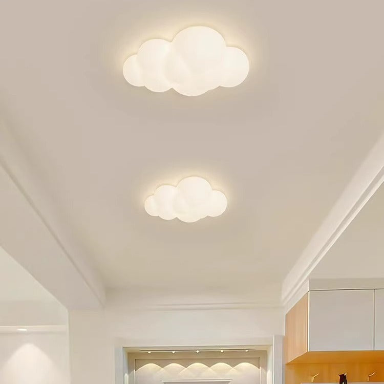 Contemporary Creative Cloud Pentagram Leaf Hardware PE LED Flush Mount Ceiling Light For Bedroom