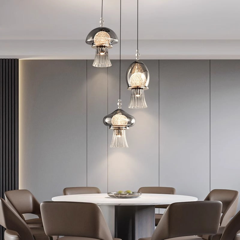 Contemporary Nordic Dome Jellyfish Liftable Acrylic Glass Lampshade LED Pendant Light For Dining Room