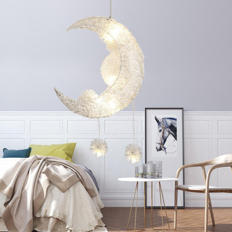 Contemporary Creative Dome Moon Aluminum Wire Hardware 6 - Light Pendant Light For Bedroom
