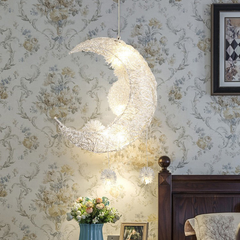 Contemporary Creative Dome Moon Aluminum Wire Hardware 6 - Light Pendant Light For Bedroom