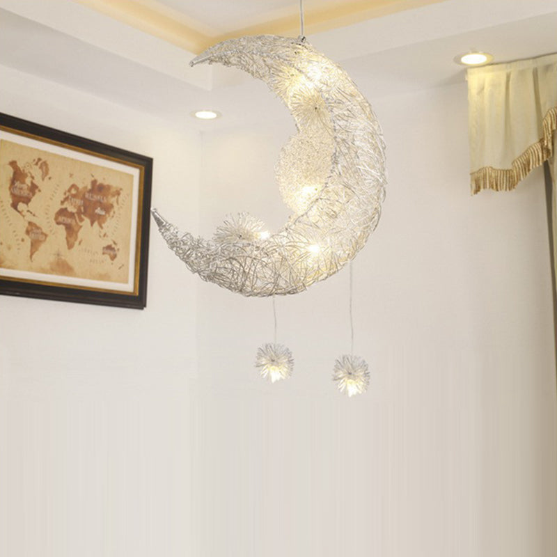 Contemporary Creative Dome Moon Aluminum Wire Hardware 6 - Light Pendant Light For Bedroom