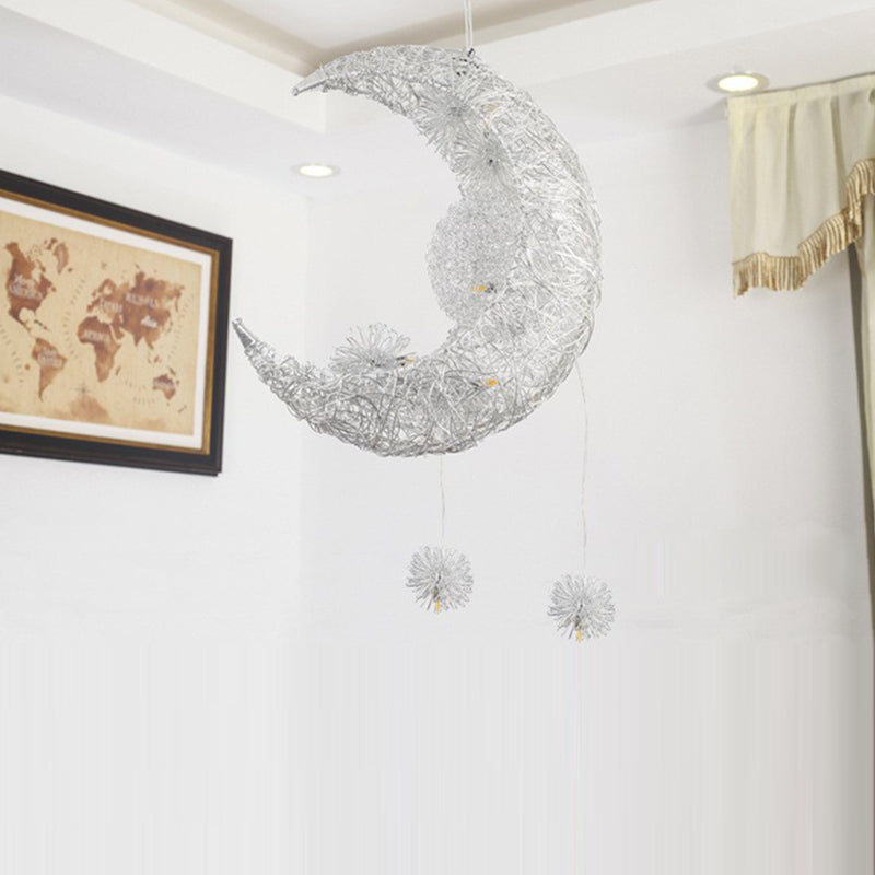 Contemporary Creative Dome Moon Aluminum Wire Hardware 6 - Light Pendant Light For Bedroom