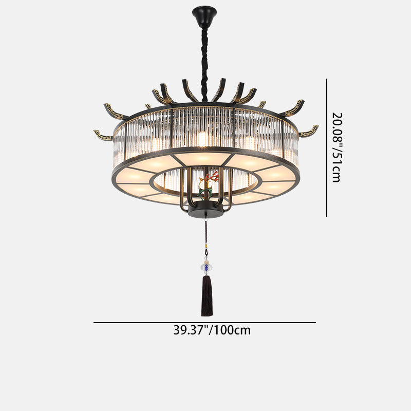 Traditional Chinese Dome Deer Round Rectangle Crystal Iron 4/6/8/10 - Light Chandelier For Dining Room