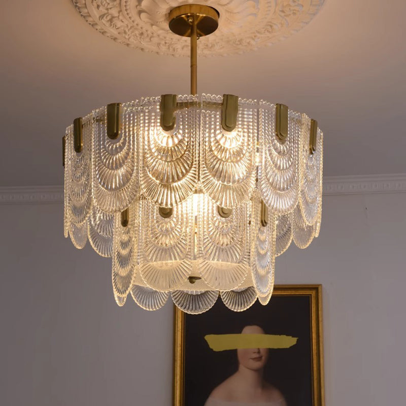 Traditional French Dome Round Double Layer Iron Glass 6/9/12 - Light Chandelier For Living Room