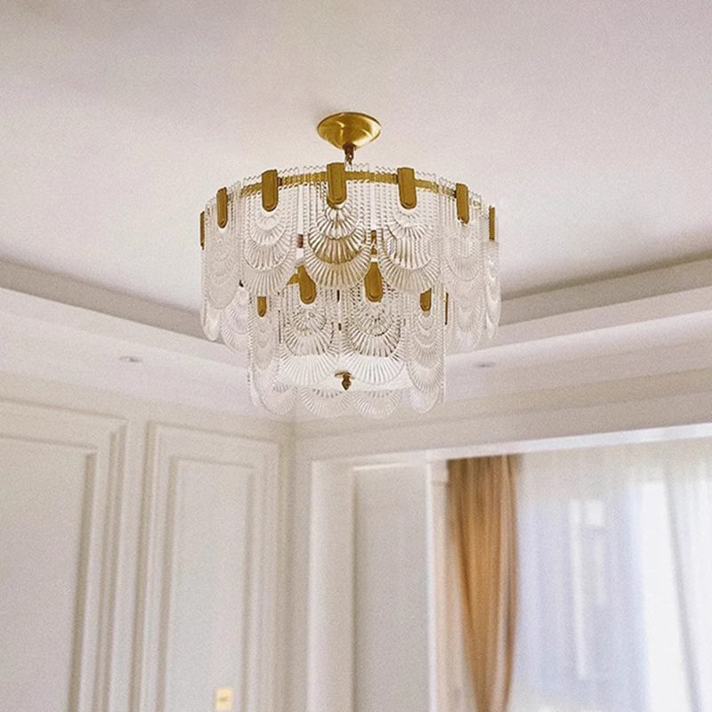 Traditional French Dome Round Double Layer Iron Glass 6/9/12 - Light Chandelier For Living Room