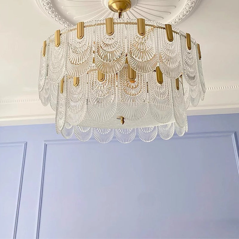 Traditional French Dome Round Double Layer Iron Glass 6/9/12 - Light Chandelier For Living Room