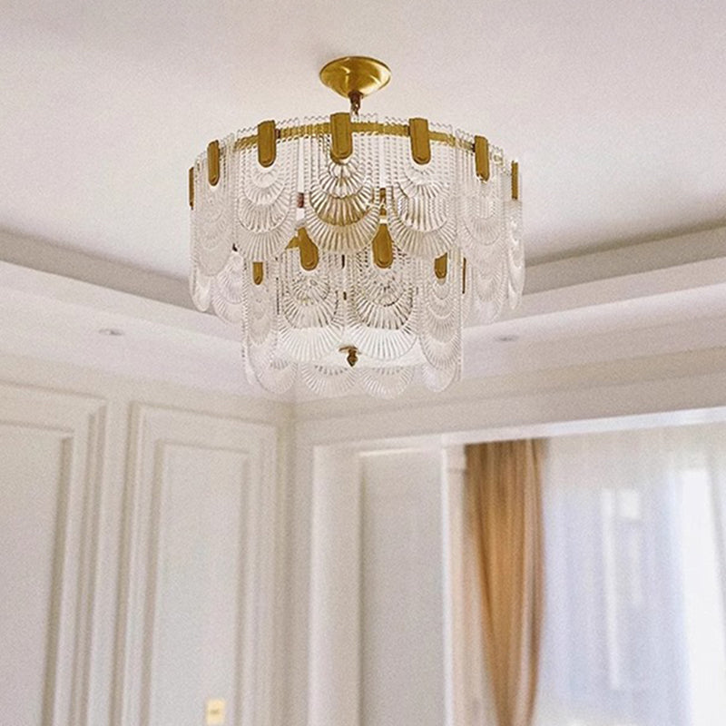 Traditional French Dome Round Double Layer Iron Glass 6/9/12 - Light Chandelier For Living Room