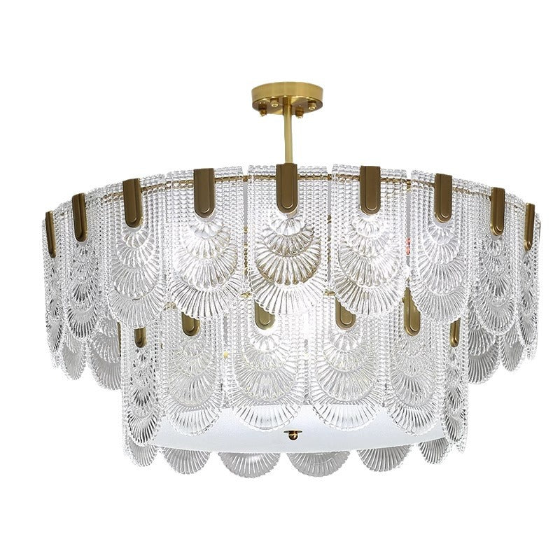 Traditional French Dome Round Double Layer Iron Glass 6/9/12 - Light Chandelier For Living Room