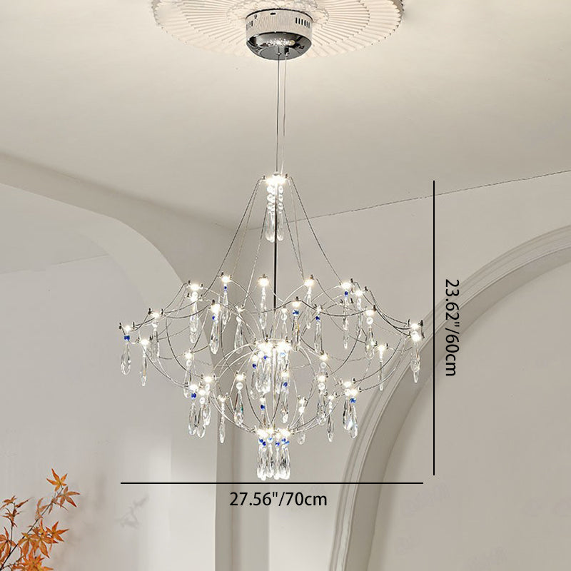 Traditional French Dome Branch Water Drop Crystal Stainless Steel Hardware LED Chandeliers For Living Room