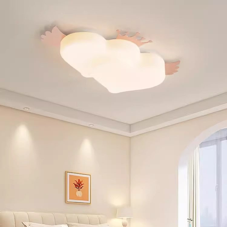 Contemporary Creative Heart Wings Crown PE Iron LED Flush Mount Ceiling Light For Bedroom
