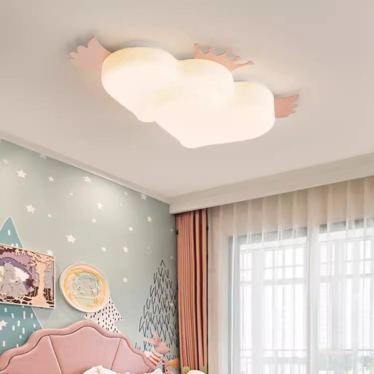 Contemporary Creative Heart Wings Crown PE Iron LED Flush Mount Ceiling Light For Bedroom