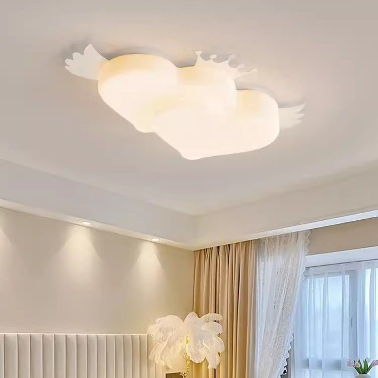 Contemporary Creative Heart Wings Crown PE Iron LED Flush Mount Ceiling Light For Bedroom