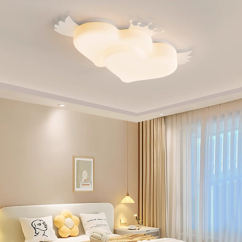 Contemporary Creative Heart Wings Crown PE Iron LED Flush Mount Ceiling Light For Bedroom