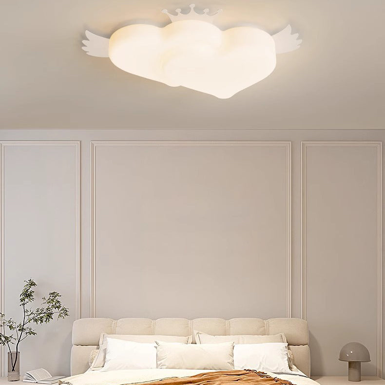 Contemporary Creative Heart Wings Crown PE Iron LED Flush Mount Ceiling Light For Bedroom