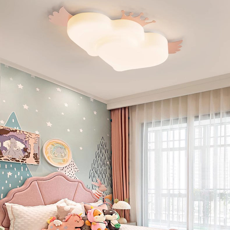 Contemporary Creative Heart Wings Crown PE Iron LED Flush Mount Ceiling Light For Bedroom
