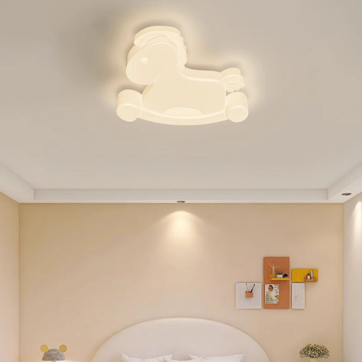 Contemporary Creative Unicorn PE Iron LED Flush Mount Ceiling Light For Bedroom