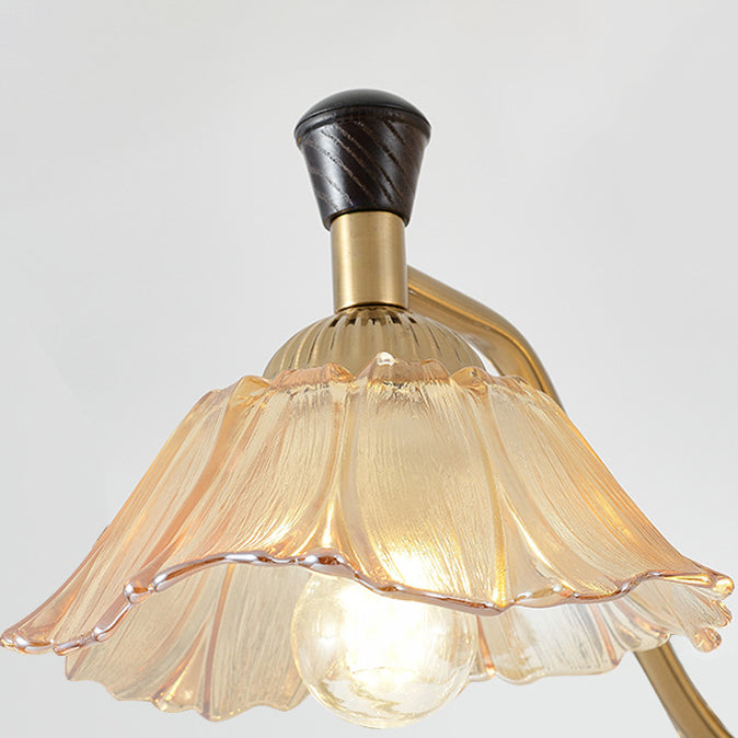 Traditional French Flower Iron Solid Wood Glass 4 - Light Chandelier Island Light For Dining Room