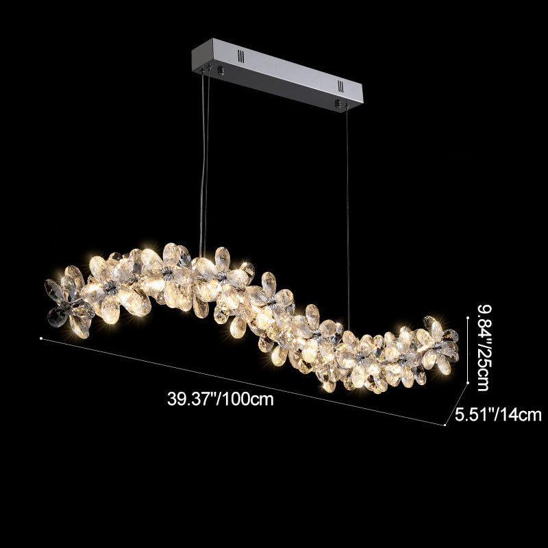 Contemporary Nordic Curve Flowers Crystal Hardware LED Chandelier Island Light For Dining Room