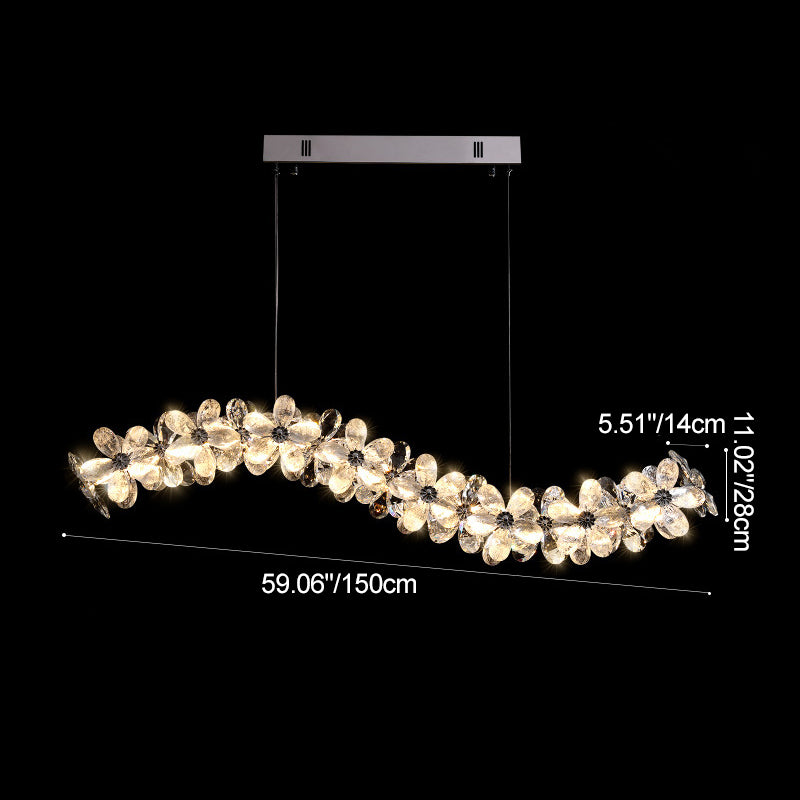 Contemporary Nordic Curve Flowers Crystal Hardware LED Chandelier Island Light For Dining Room