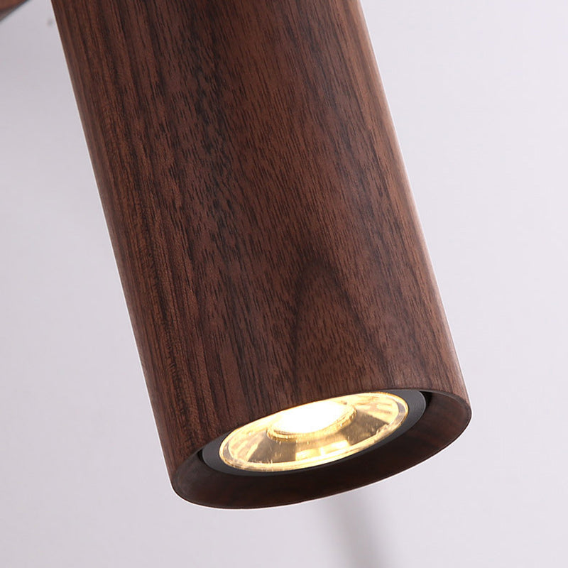 Traditional Chinese Circle Cylinder Copper Walnut Lampshade 1 - Light Wall Sconce Lamp For Living Room