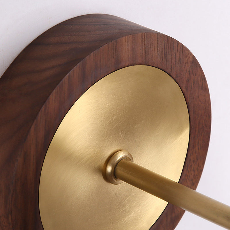 Traditional Chinese Circle Cylinder Copper Walnut Lampshade 1 - Light Wall Sconce Lamp For Living Room