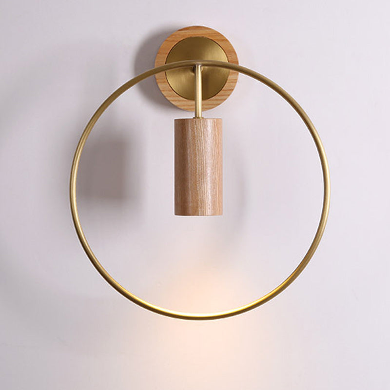 Traditional Chinese Circle Cylinder Copper Walnut Lampshade 1 - Light Wall Sconce Lamp For Living Room