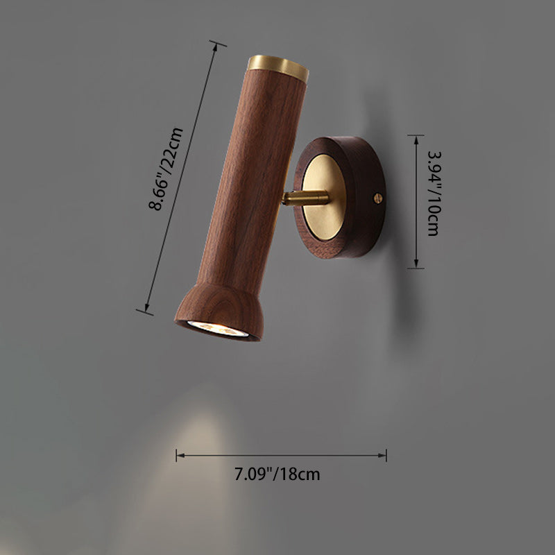 Traditional Japanese Cylindrical Flashlight Shape Copper Walnut Lampshade 1 - Light Wall Sconce Lamp For Living Room