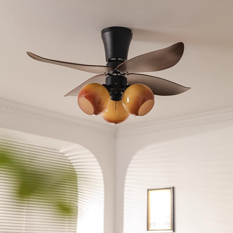 Traditional French Four ABS Fan Round Glass Lampshade Iron 3 - Light Downrods Ceiling Fan Light For Living Room