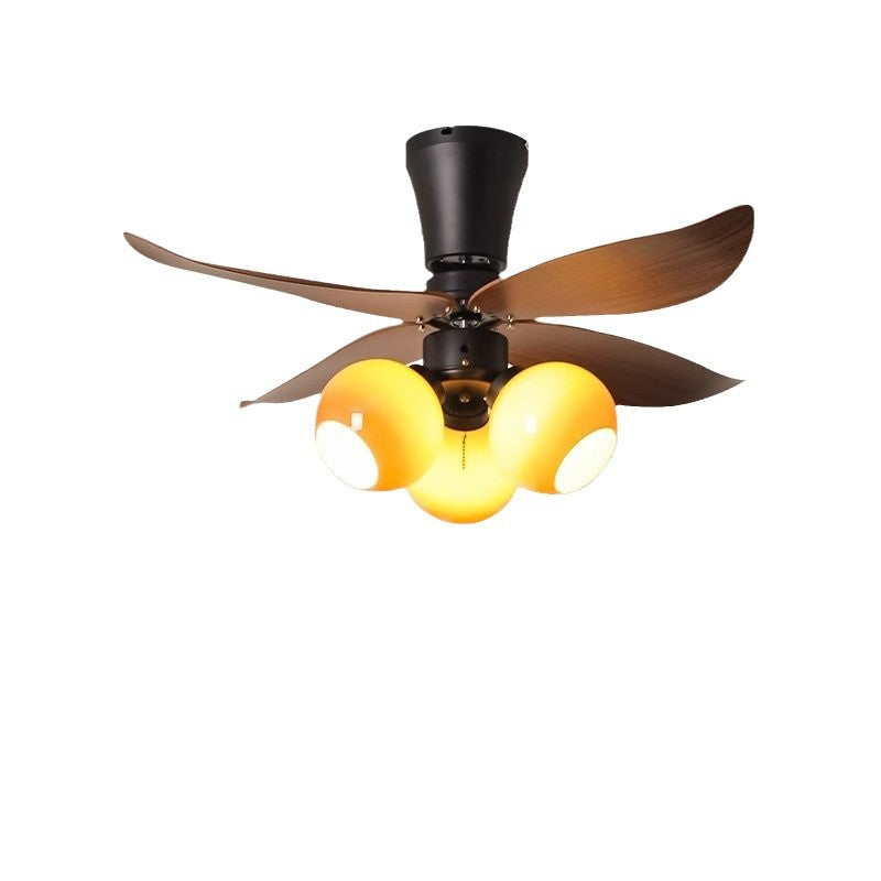 Traditional French Four ABS Fan Round Glass Lampshade Iron 3 - Light Downrods Ceiling Fan Light For Living Room