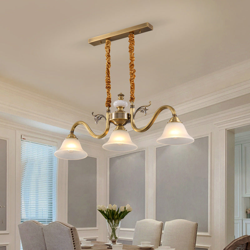 Contemporary Nordic Morning Glory Glass Lampshade Copper Jade 3 - Light Chandelier For Dining Room