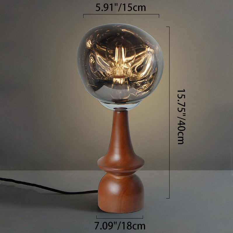 Contemporary Scandinavian Lava Irregular Round Solid Wood Acrylic 1 - Light Table Lamp For Living Room
