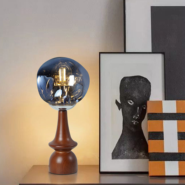 Contemporary Scandinavian Lava Irregular Round Solid Wood Acrylic 1 - Light Table Lamp For Living Room