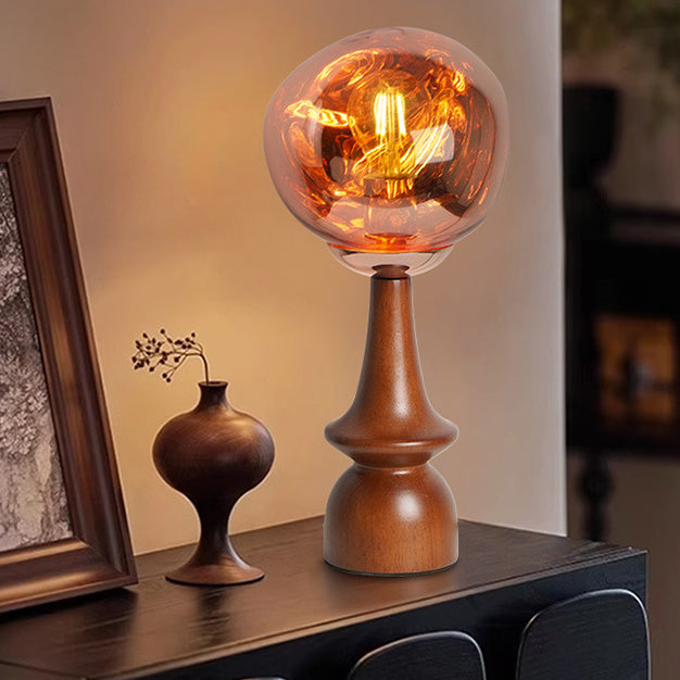 Contemporary Scandinavian Lava Irregular Round Solid Wood Acrylic 1 - Light Table Lamp For Living Room