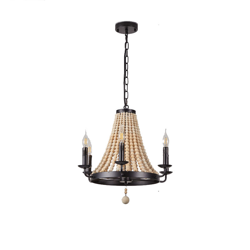 Traditional Rustic Dome Trapezoid Wooden Beads Iron 6 - Light Chandelier For Dining Room