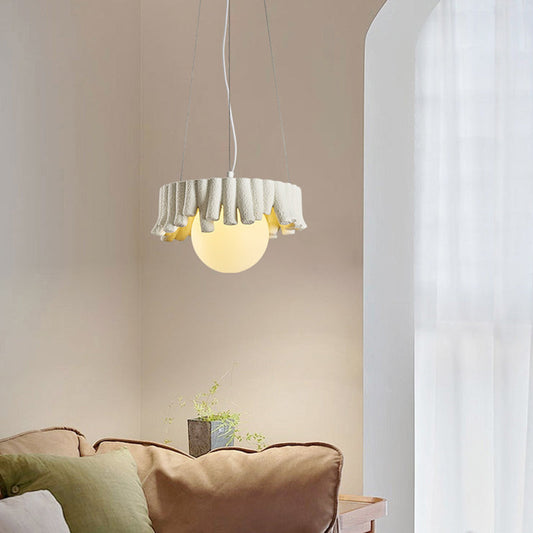 Contemporary Scandinavian Orb Irregular Edges Resin Fiberglass Iron 1 - Light Pendant Light For Dining Room