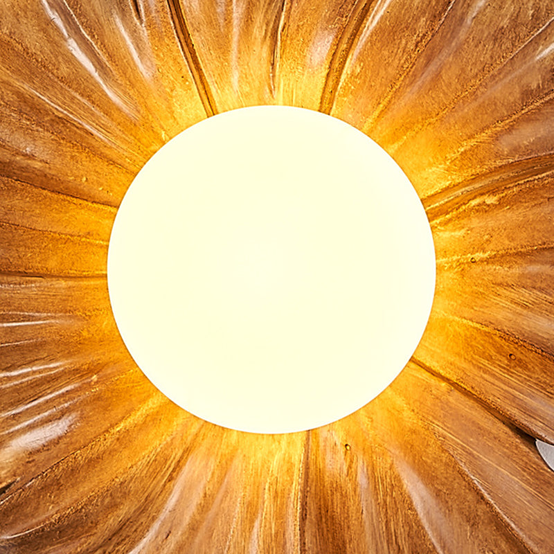 Traditional Japanese Floral Orb Resin Roto-molding 1 - Light Wall Sconce Lamp For Living Room