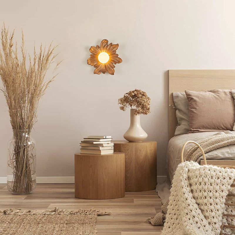 Traditional Japanese Floral Orb Resin Roto-molding 1 - Light Wall Sconce Lamp For Living Room