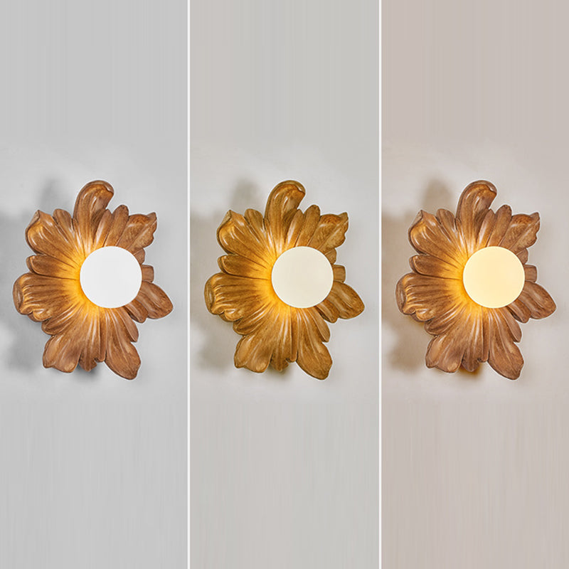 Traditional Japanese Floral Orb Resin Roto-molding 1 - Light Wall Sconce Lamp For Living Room
