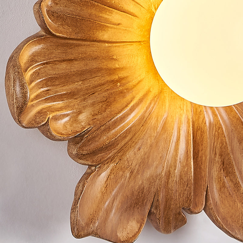 Traditional Japanese Floral Orb Resin Roto-molding 1 - Light Wall Sconce Lamp For Living Room